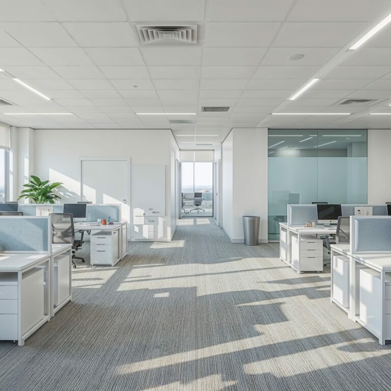 Modern office workspace with individual workstations.