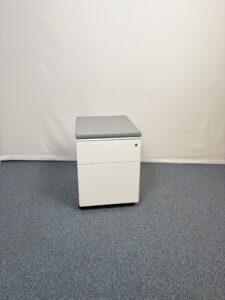 Caisson en métal blanc et top tissu gris