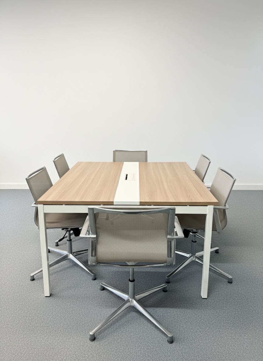 Table de réunion avec plateau en bois et prise integré