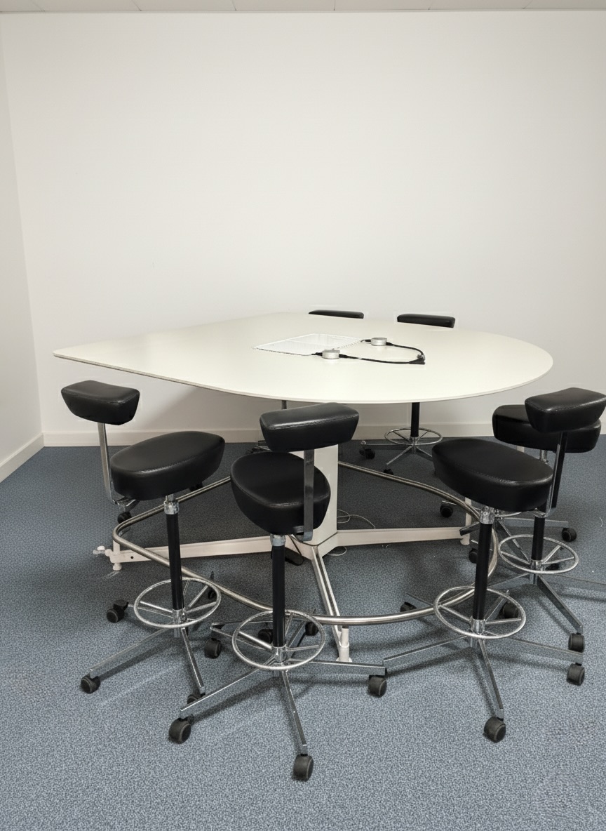 Table de réunion Steelcase blanche et passe cable intégré