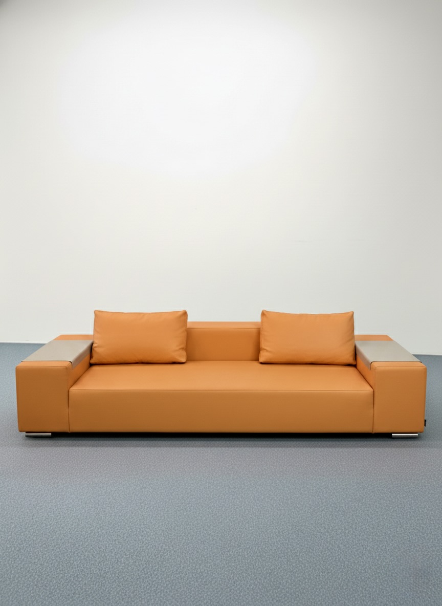 Canapé en cuir avec tablette en métal